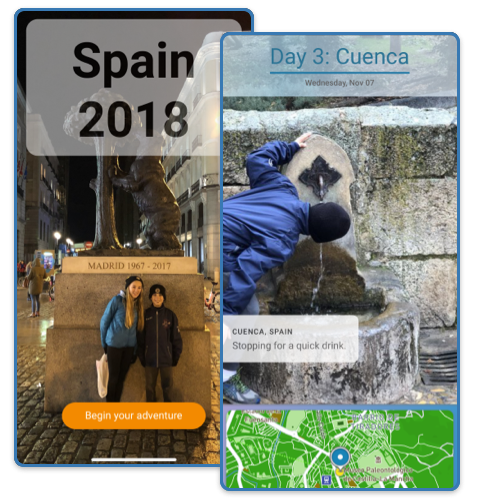 Interactive travel memories showing Spain vacation highlights
